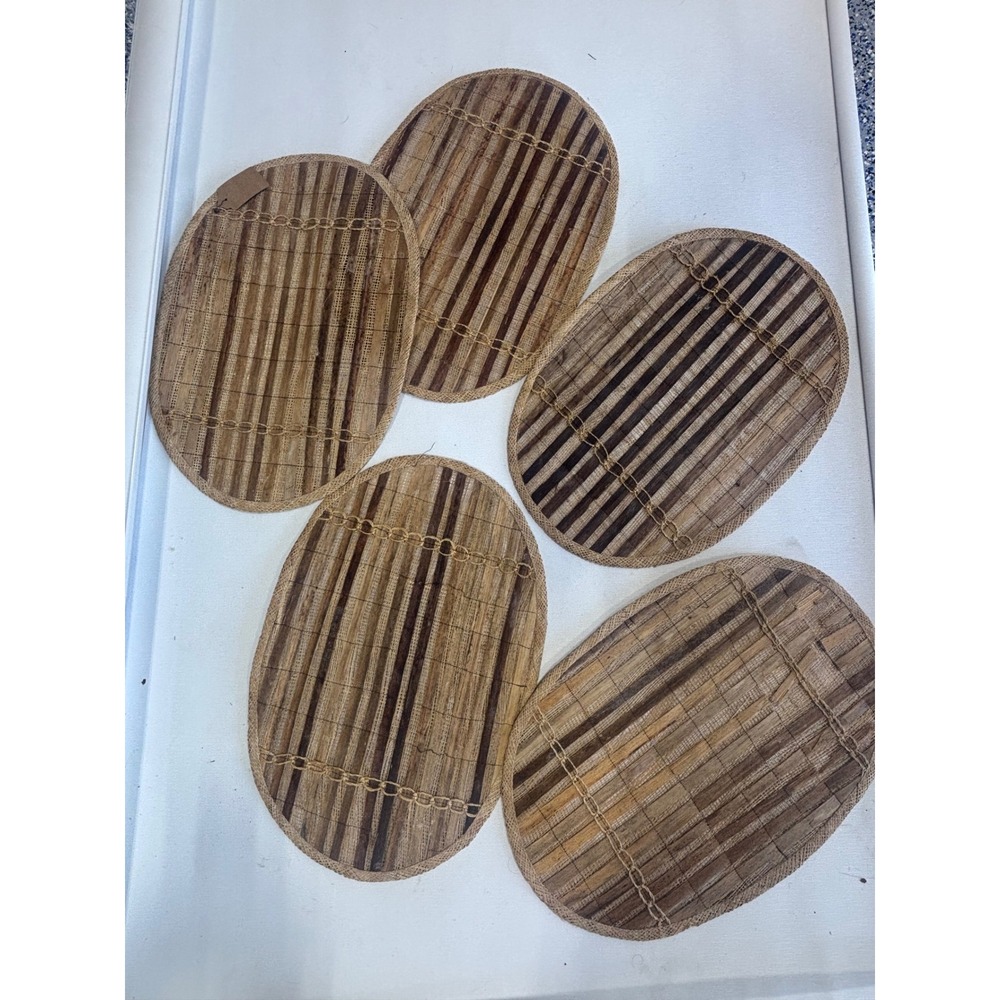 Vintage Woven Striped Oval Placemats Set of 5 Made in Philippines Boho Natural